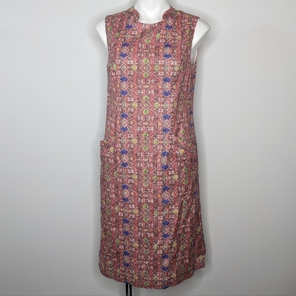 Anne Klein pink red blue kaleidoscope sheath dress 10
